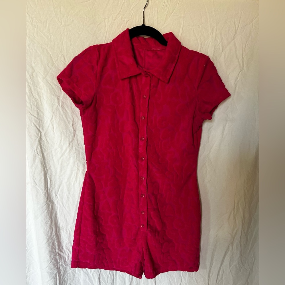 Hot pink short sleeve jumpsuit